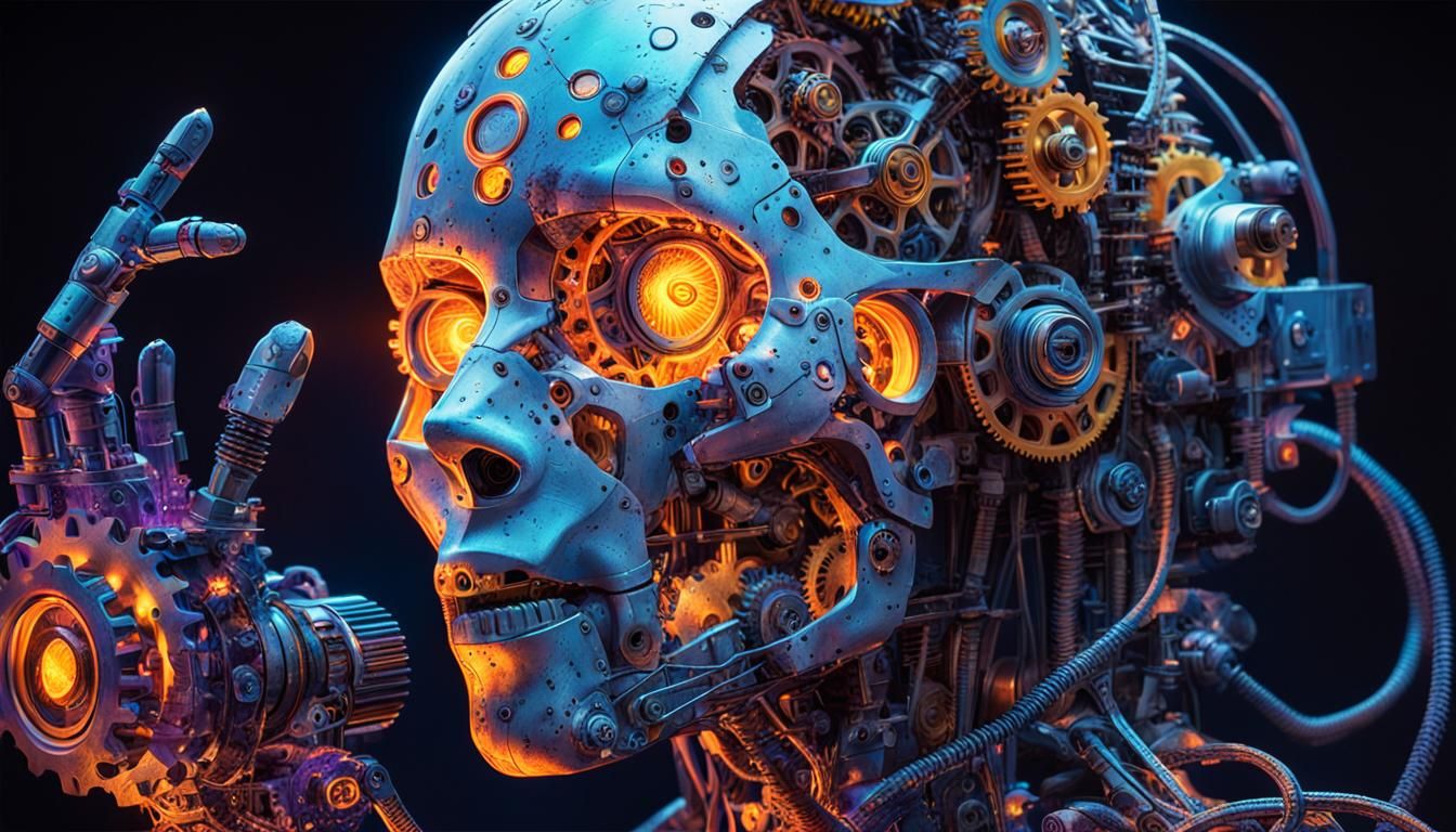 Ethereal Cyborg Emerges from Machine: Hyperrealistic Concept...