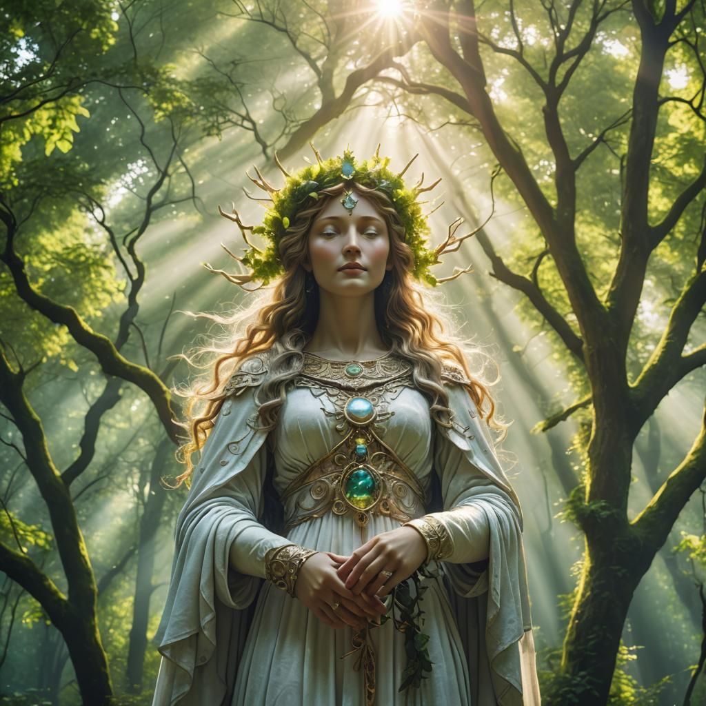 Radiant Forest Goddess in Divine Light