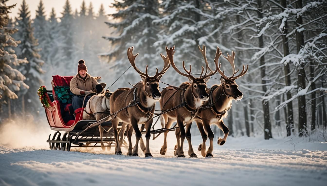 Reindeer Pulling Sleigh: Professional Photography