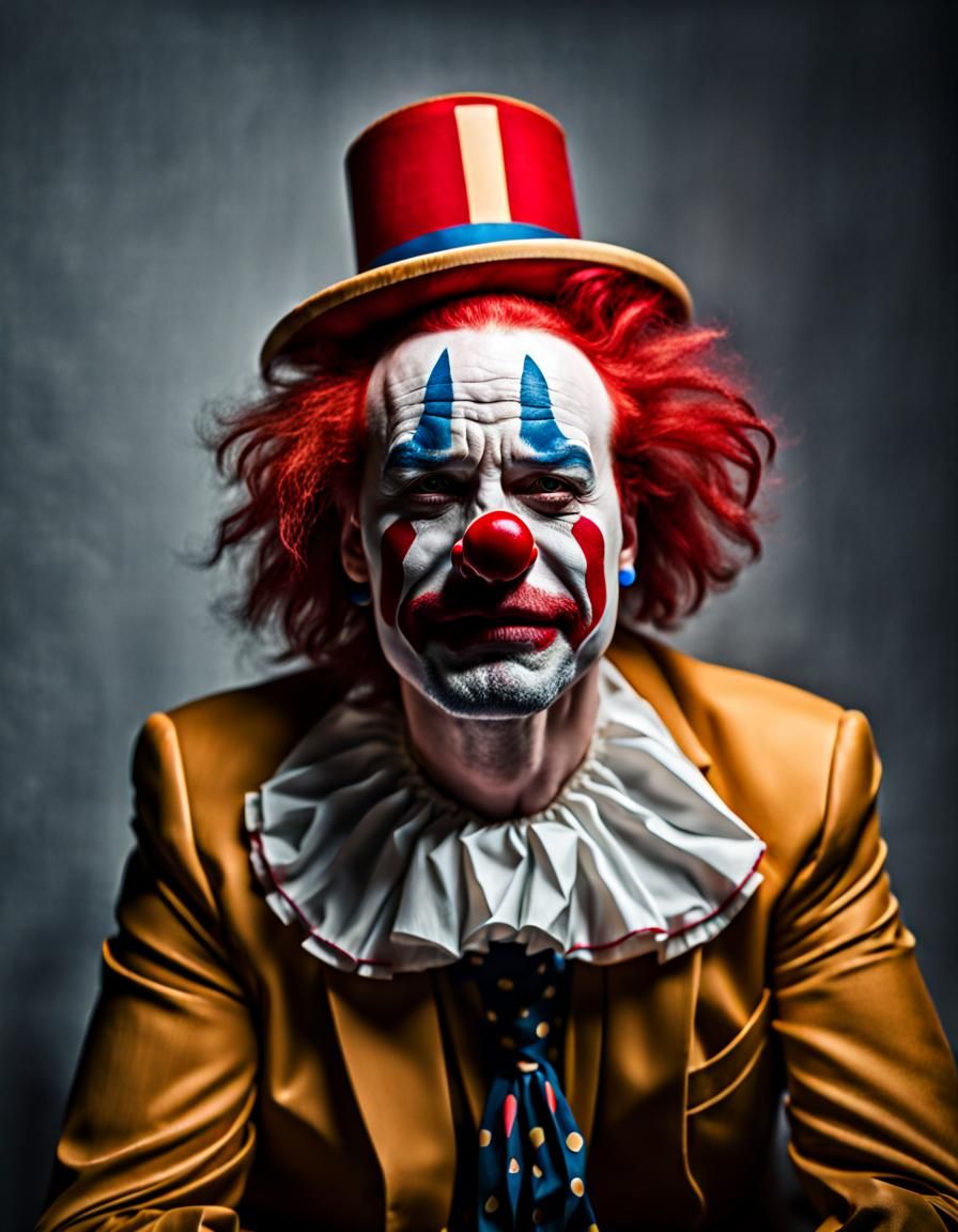 Despairing Clown Portrait in Studio Lighting