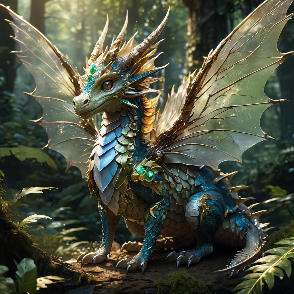 Anime Fairy Dragon Portrait in Mystical Forest