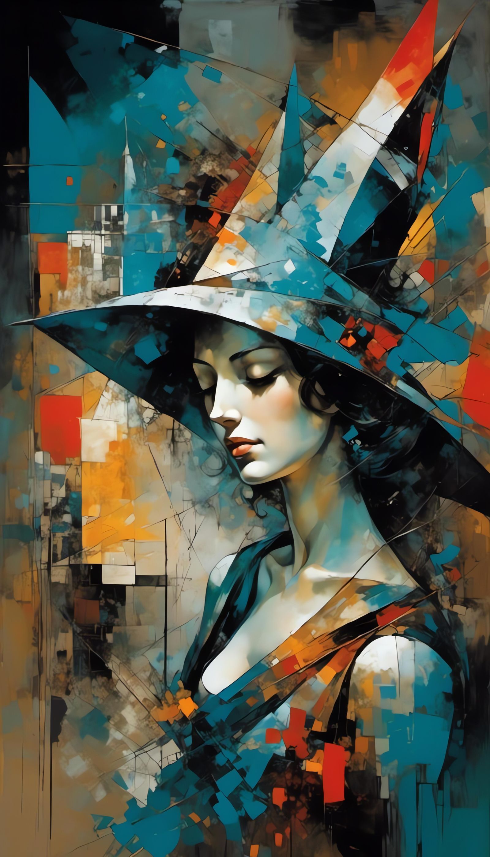 Refracted Witching Hour Beauty in Cubist Surrealist Style