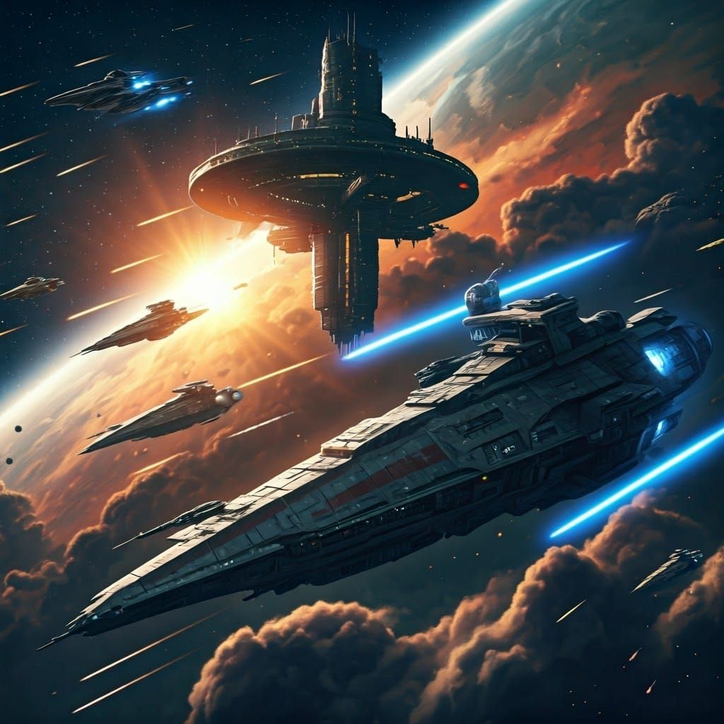 Epic Space Battle with Starships and Explosions