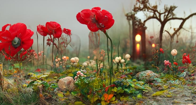 Lush Red Poppies in Maximalist Style