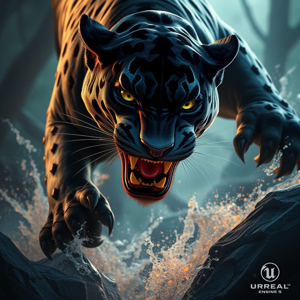 Majestic Panther Unleashes Fury in a Realm of Fantastical Dr...