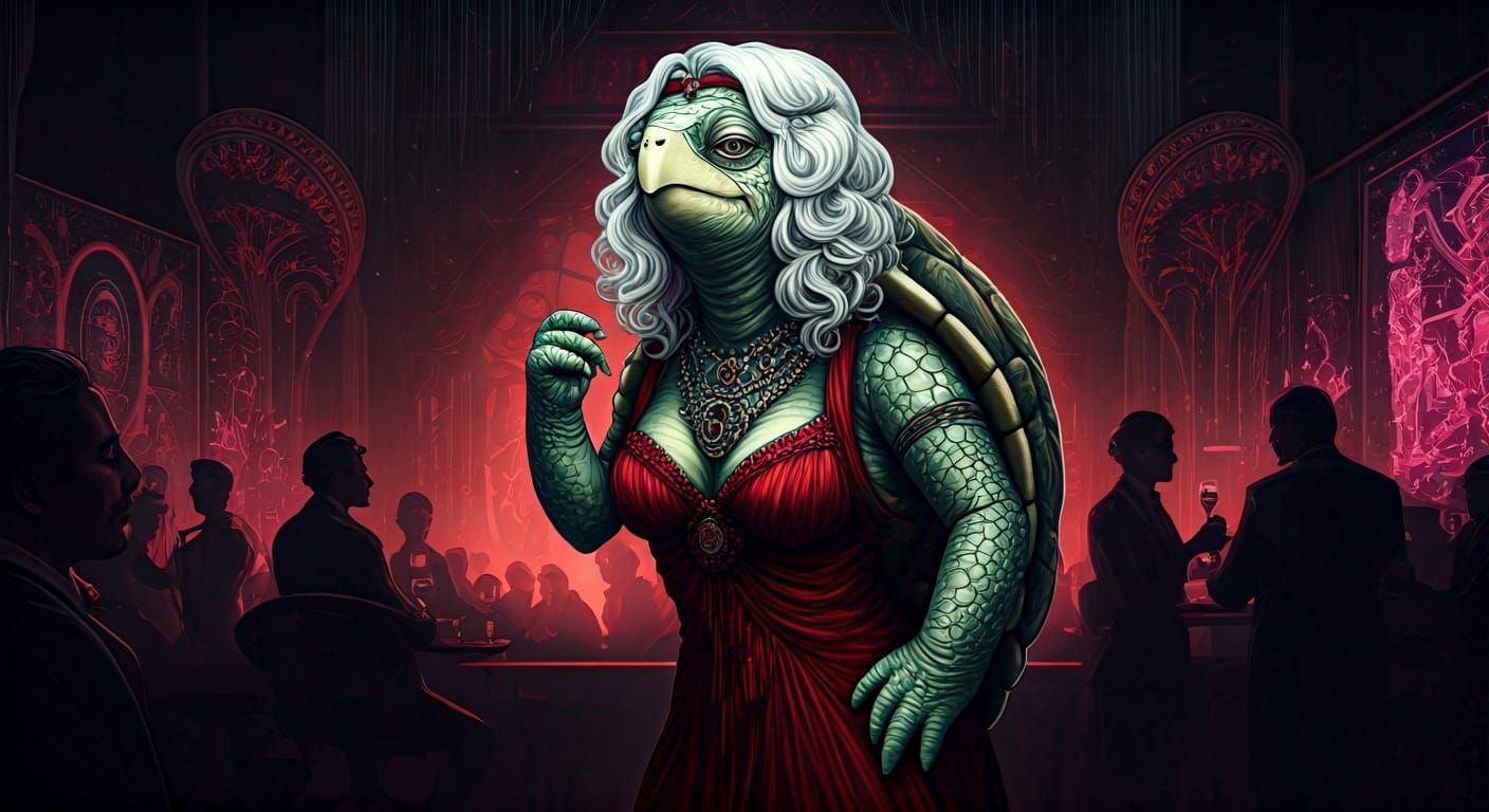Futuristic Turtle-Woman Sings in Jazz Club