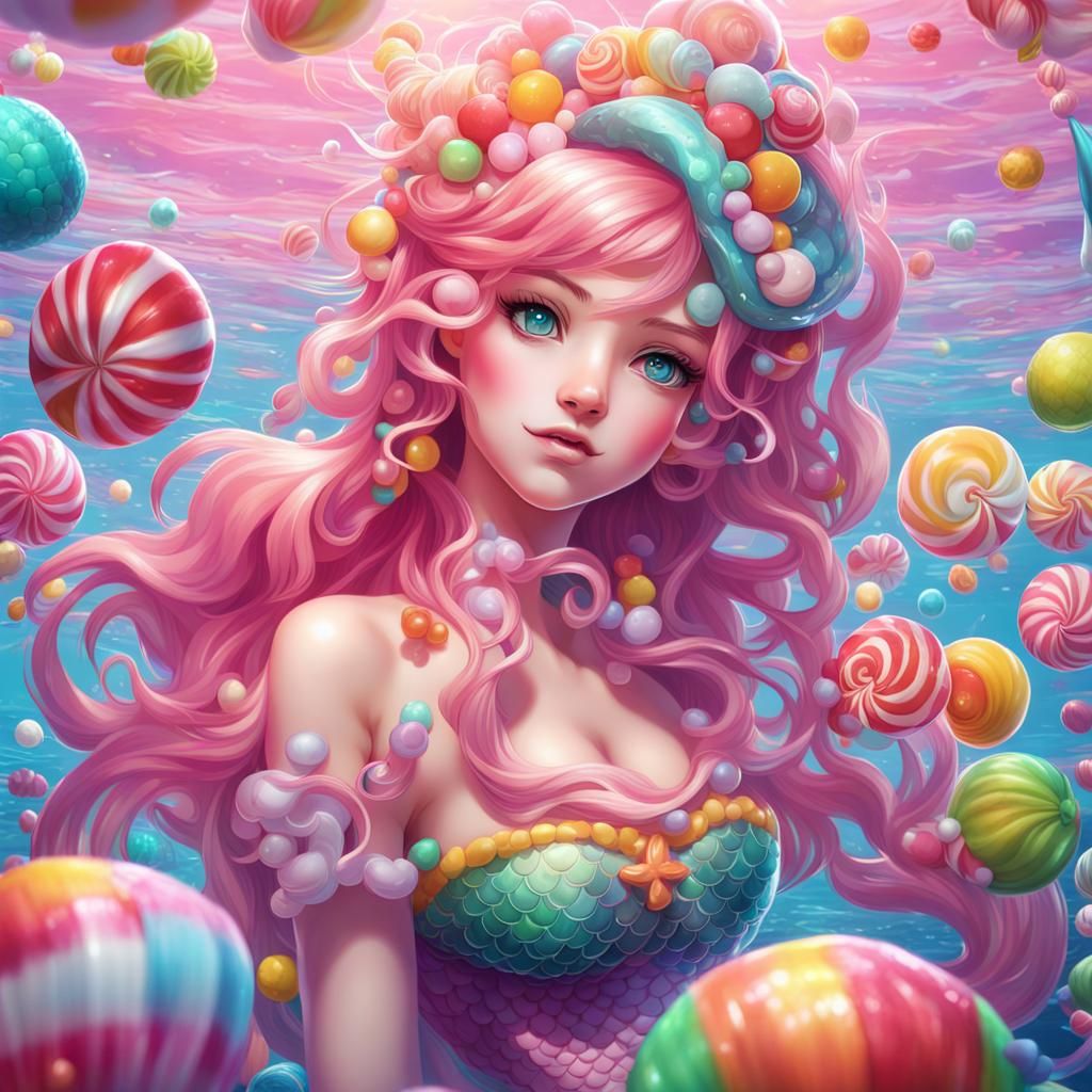 Anime Mermaid in Whimsical Candy Art Style