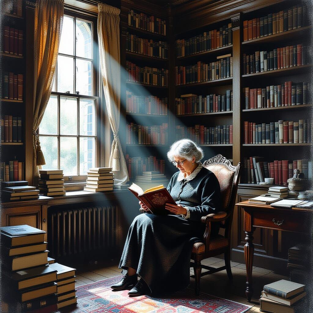 Enthralling Book in Cluttered Study, Post-Impressionist Styl...