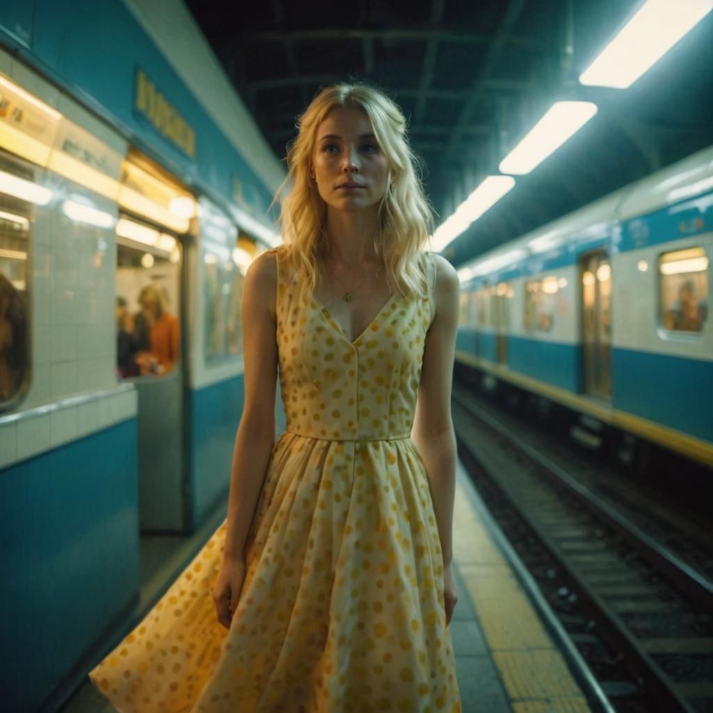 Pinhole Portrait of Blonde Girl in Subway