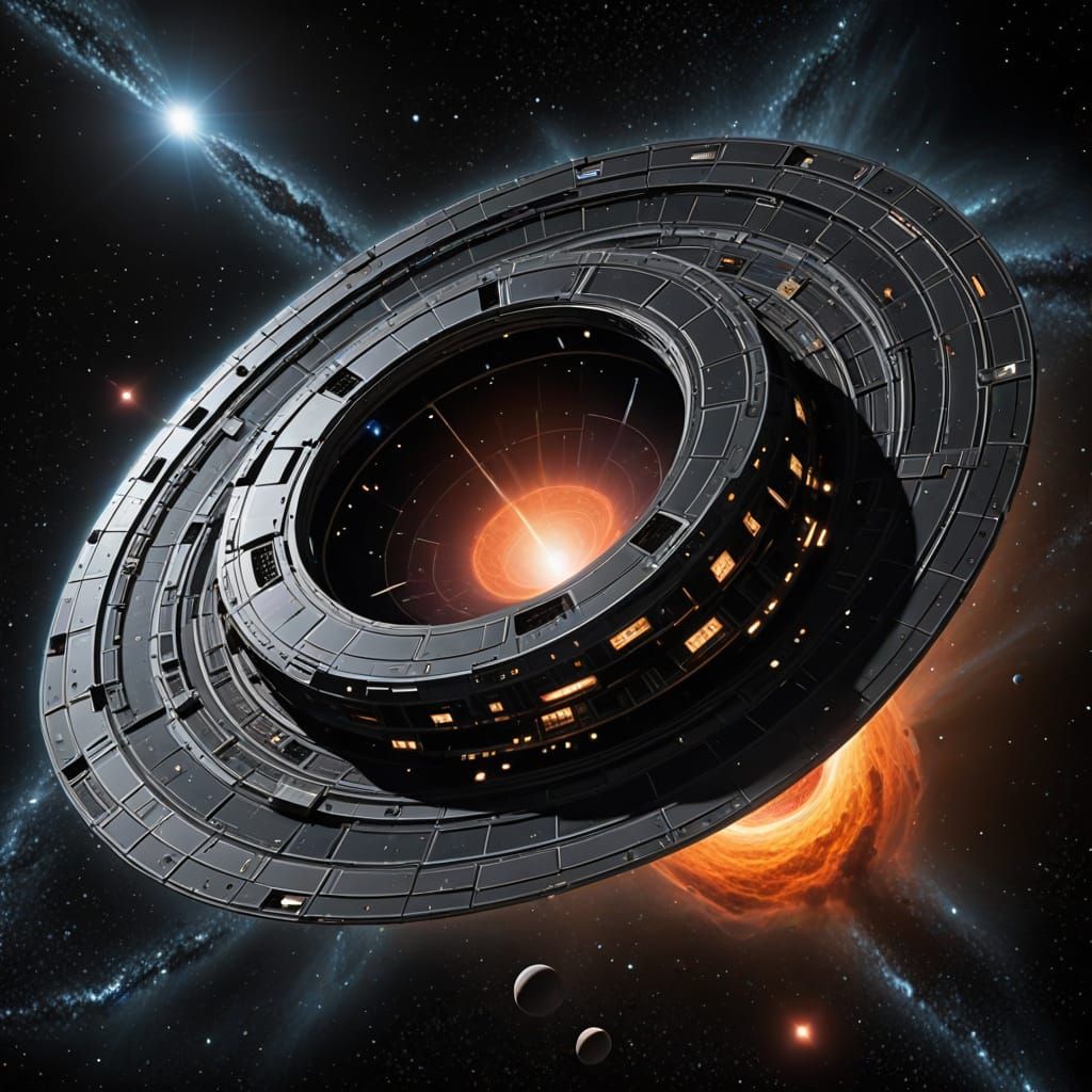 Giant Spaceship Enters Black Hole in Deep Space