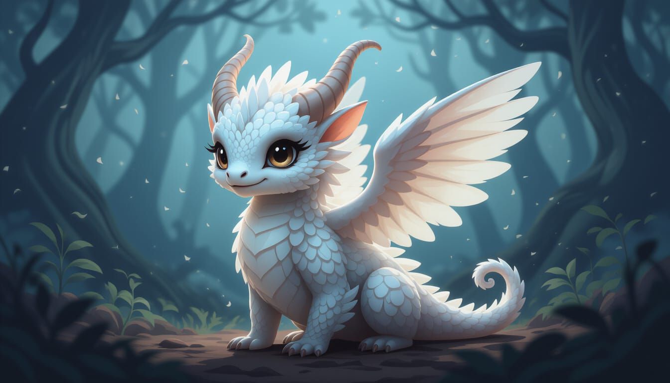 Fantastical Feathered Dragon in Misty Forest