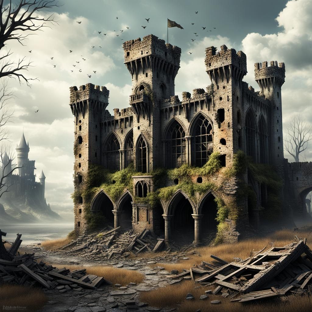 Dystopian Post-Apocalyptic Medieval Castle Ruins
