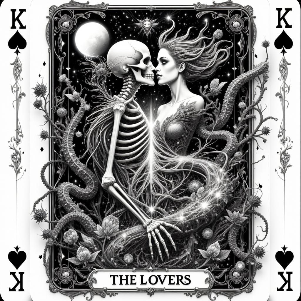 Mystic Cannabis "The Lovers" Tarot Card Ink Illustration
