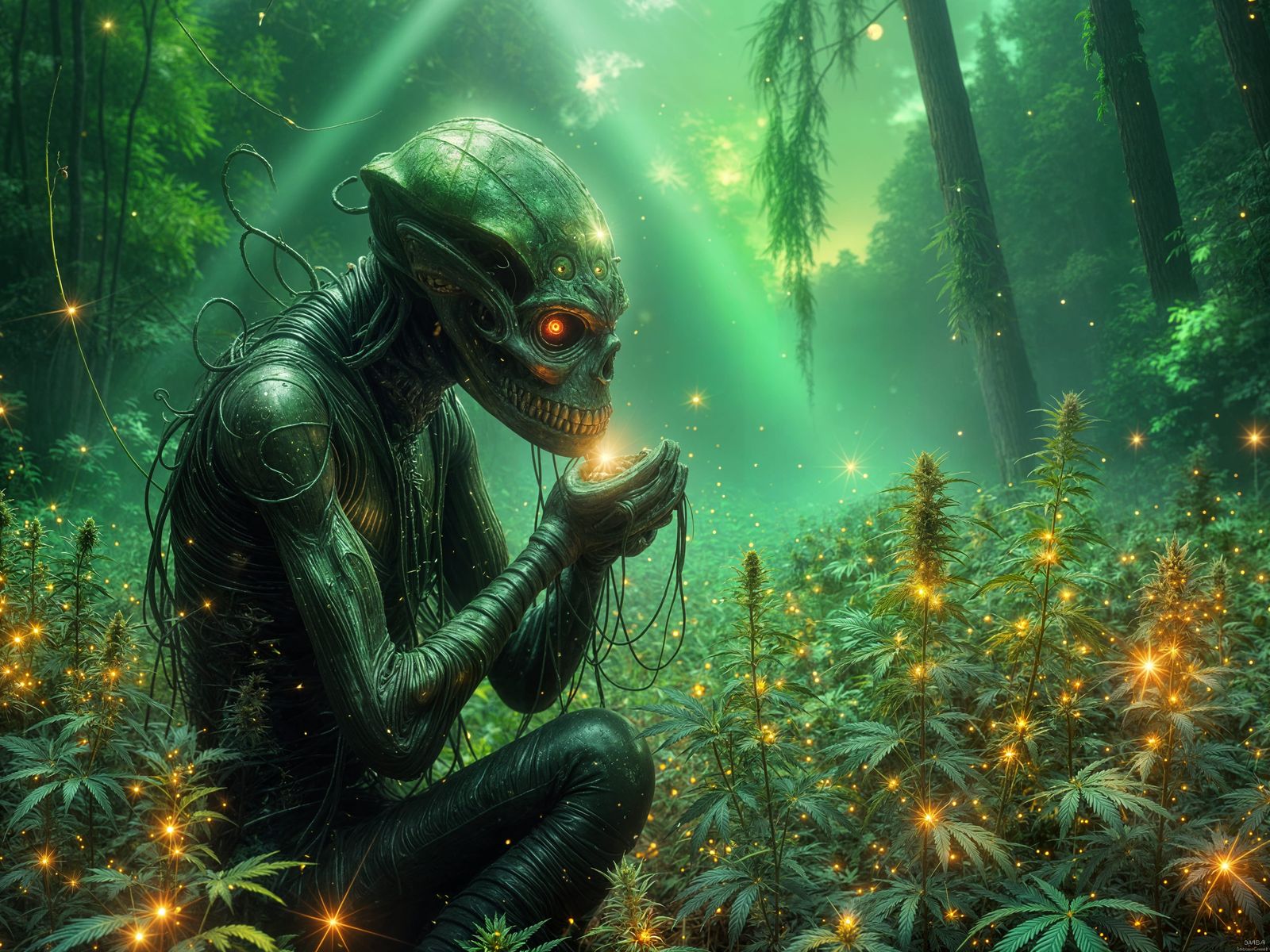 Eerie Creature in Magical Cannabis Field