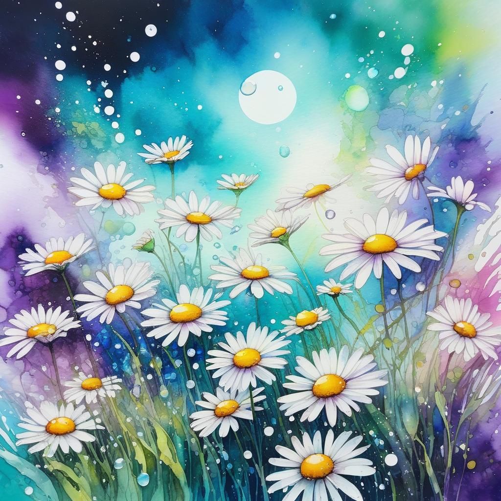 Watercolor Daisies in Fantasycore Style