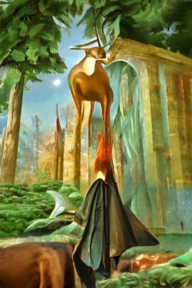 Enchanted Forest Deer: A Surreal Oil Painting