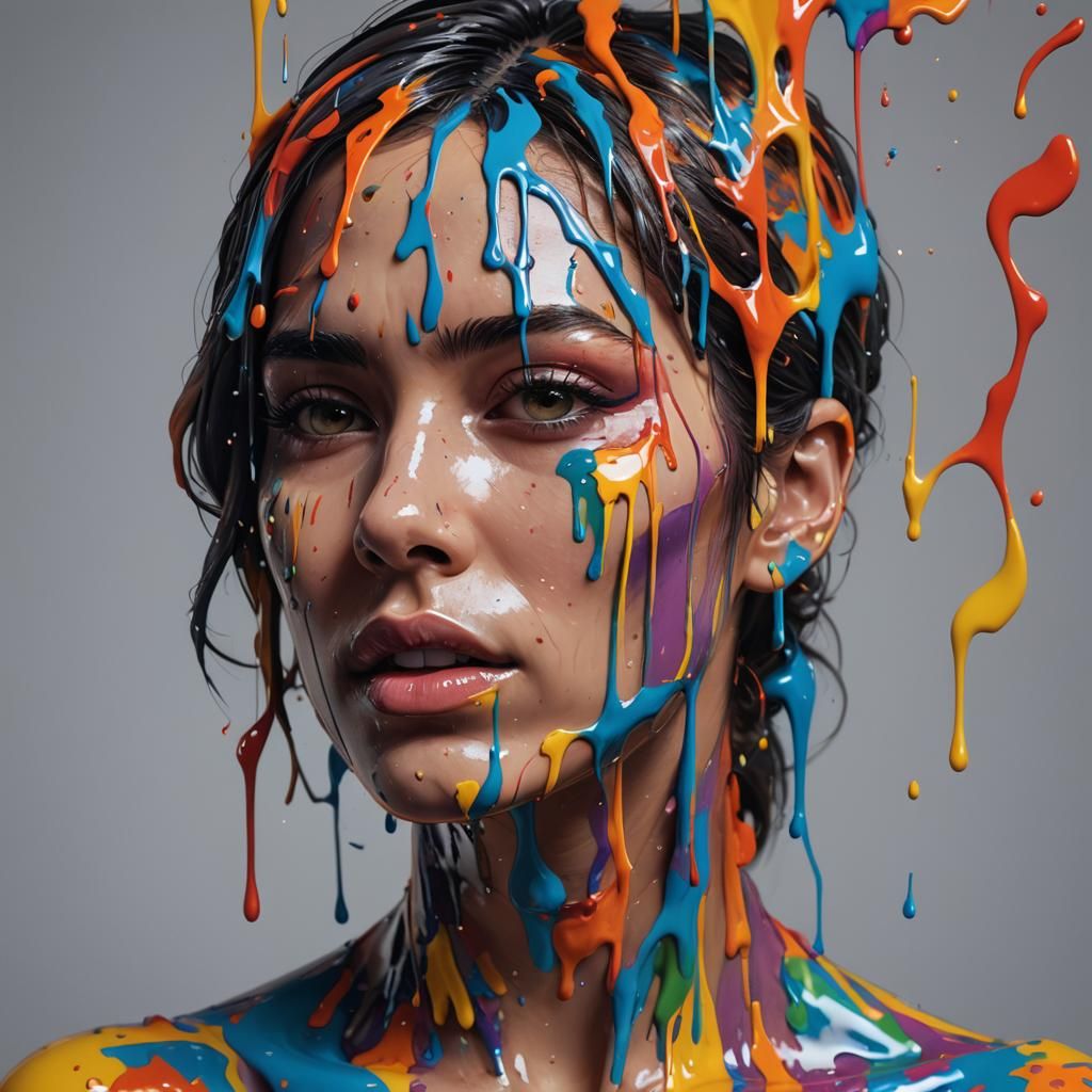 Hyperrealistic Splash Art of Woman with Dripping Paint