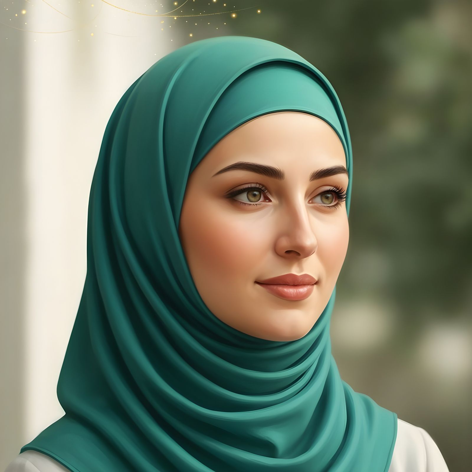 Beautiful European Woman in Teal Hijab Portrait
