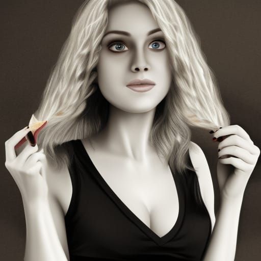 Attractive Blonde Girl Eating Pizza, Hyperdetailed Portrait