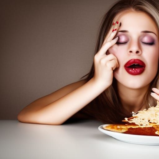 Blonde Girl Eating Pizza: Hyperdetailed Portrait