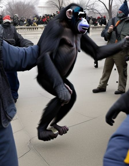 chimpanzee at January 6 2020 riot at US Capitol