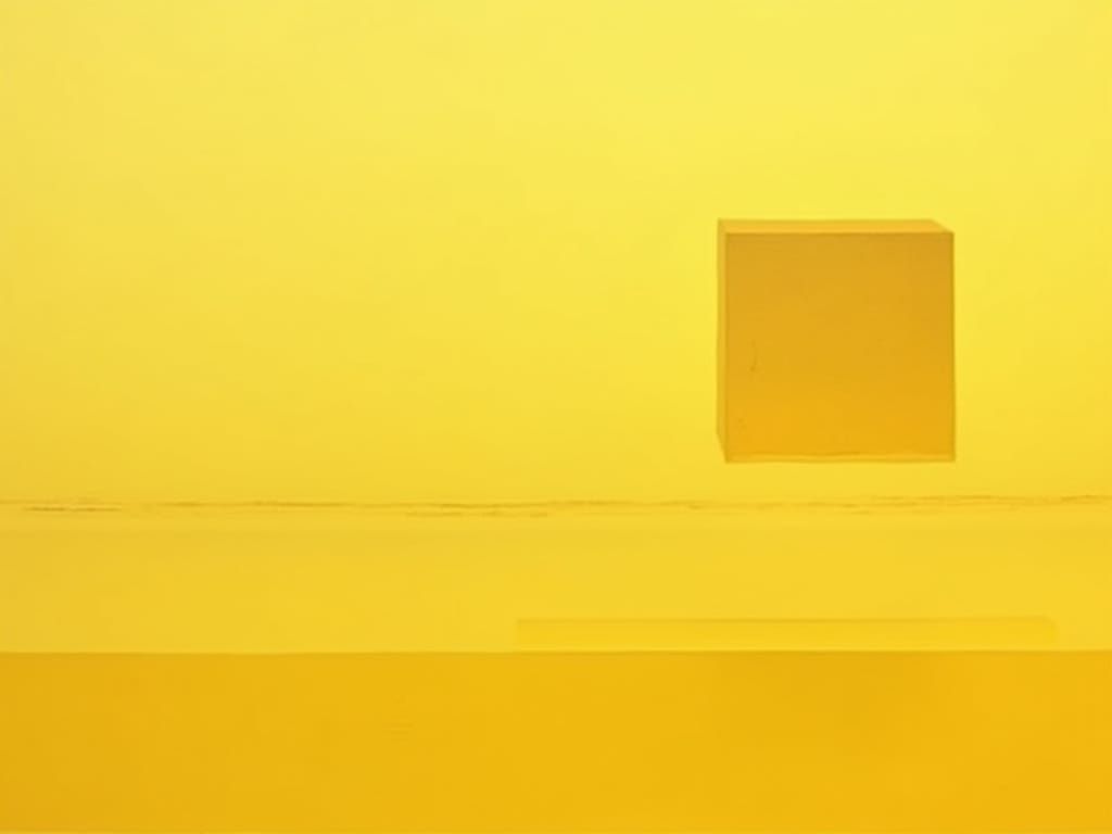 Minimalist Abstract Art: Floating Cube in Amber Yellow