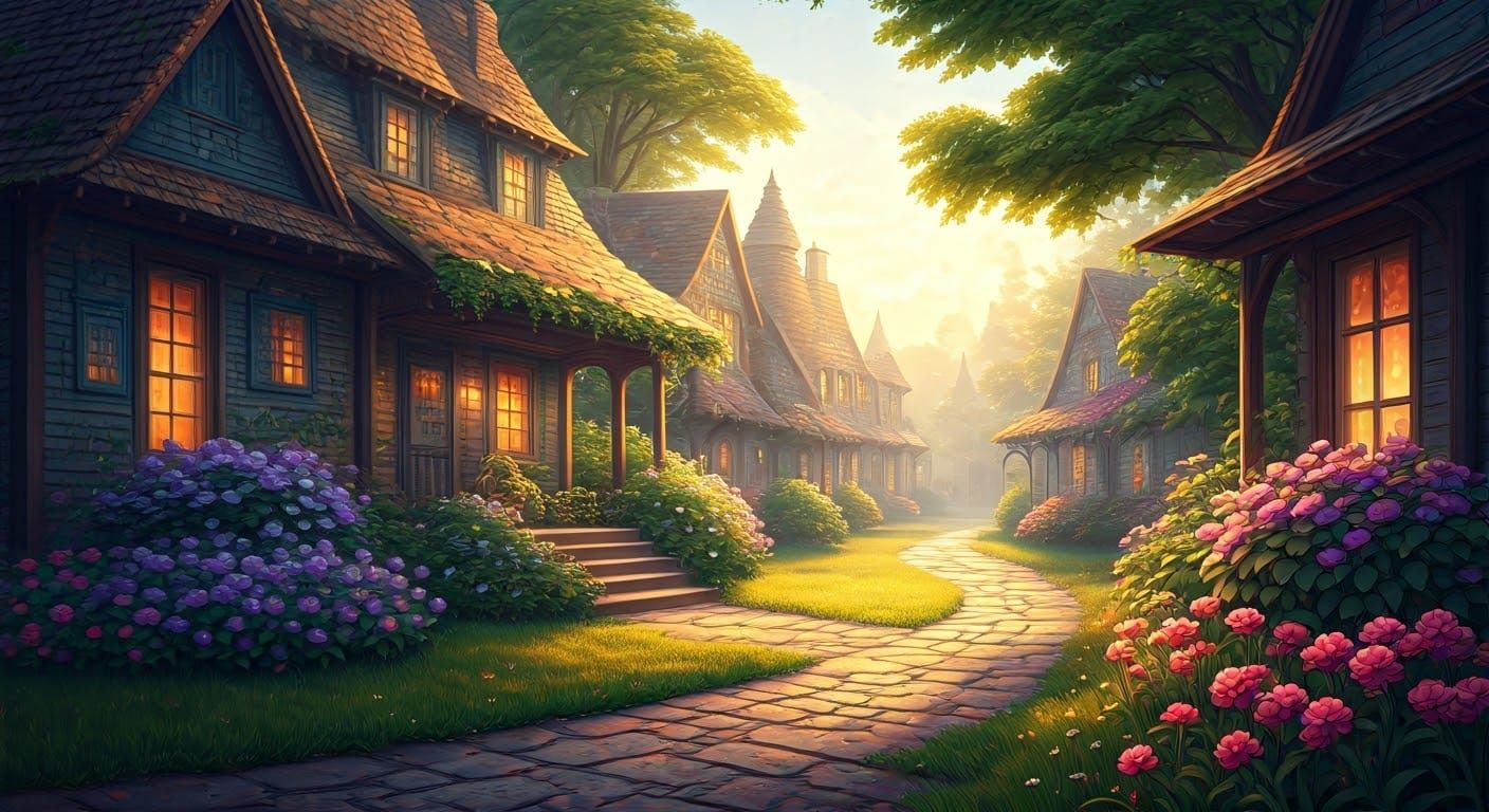 Ethereal Golden Hour Landscape in Fantasy Style