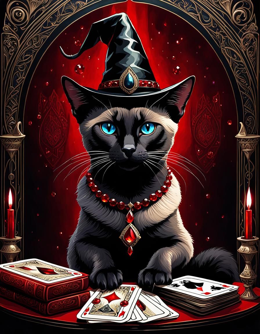 Siamese Cat Witch Portrait in Dark Fantasy Style
