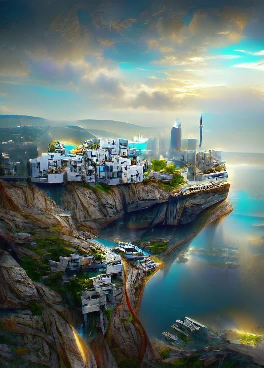 Futuristic City on Cliff Edge: 8K Concept Art