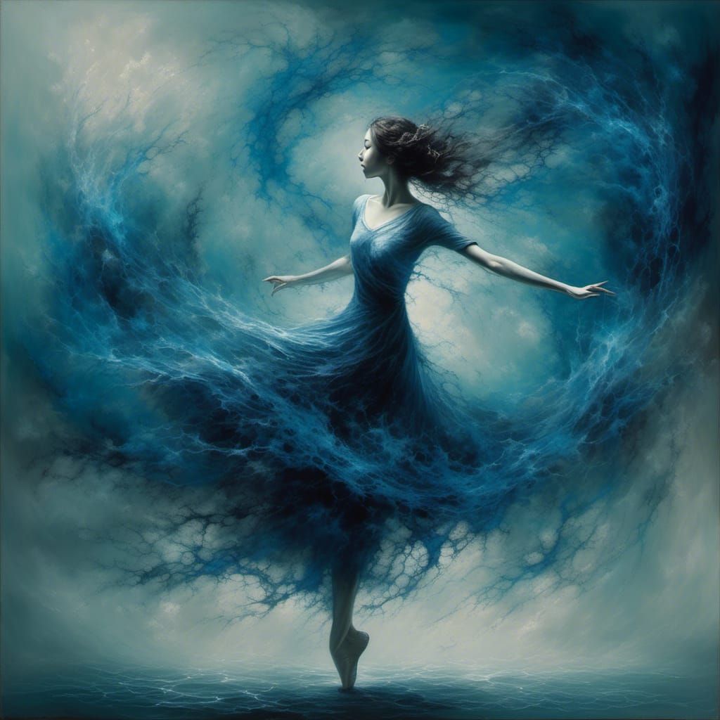 Graceful Dancer in Blue Fractal Swirl