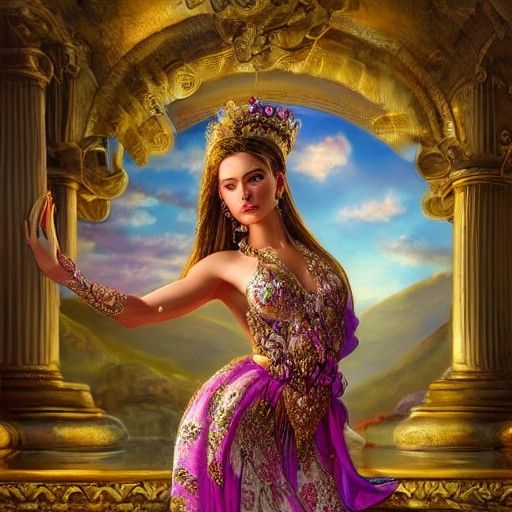 Healthy Greek Goddess in Silk Robes: Detailed Portrait