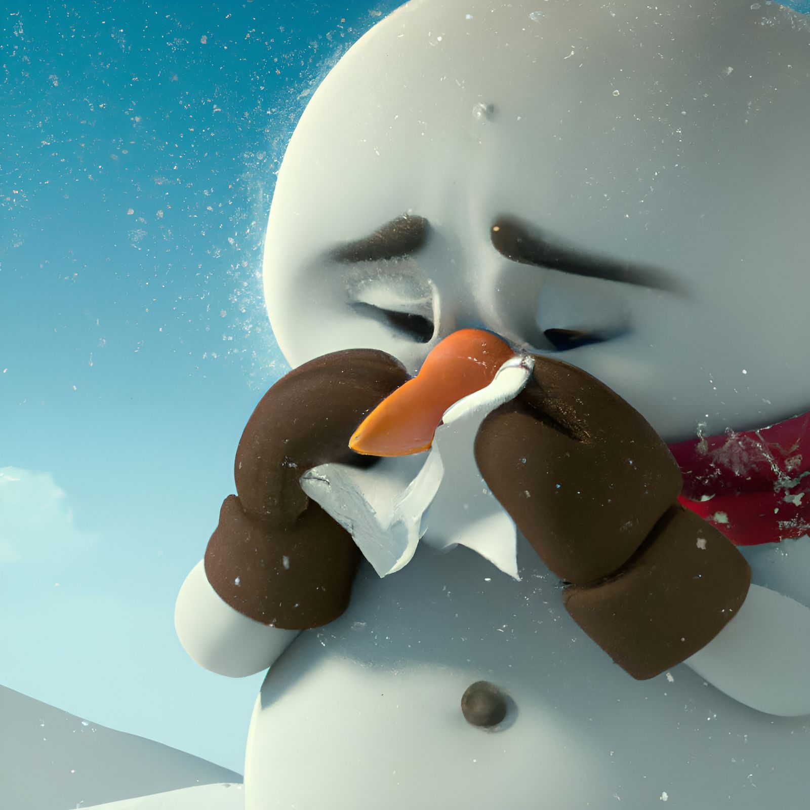 Adorable Snowman Blowing Nose, 3D Rendered