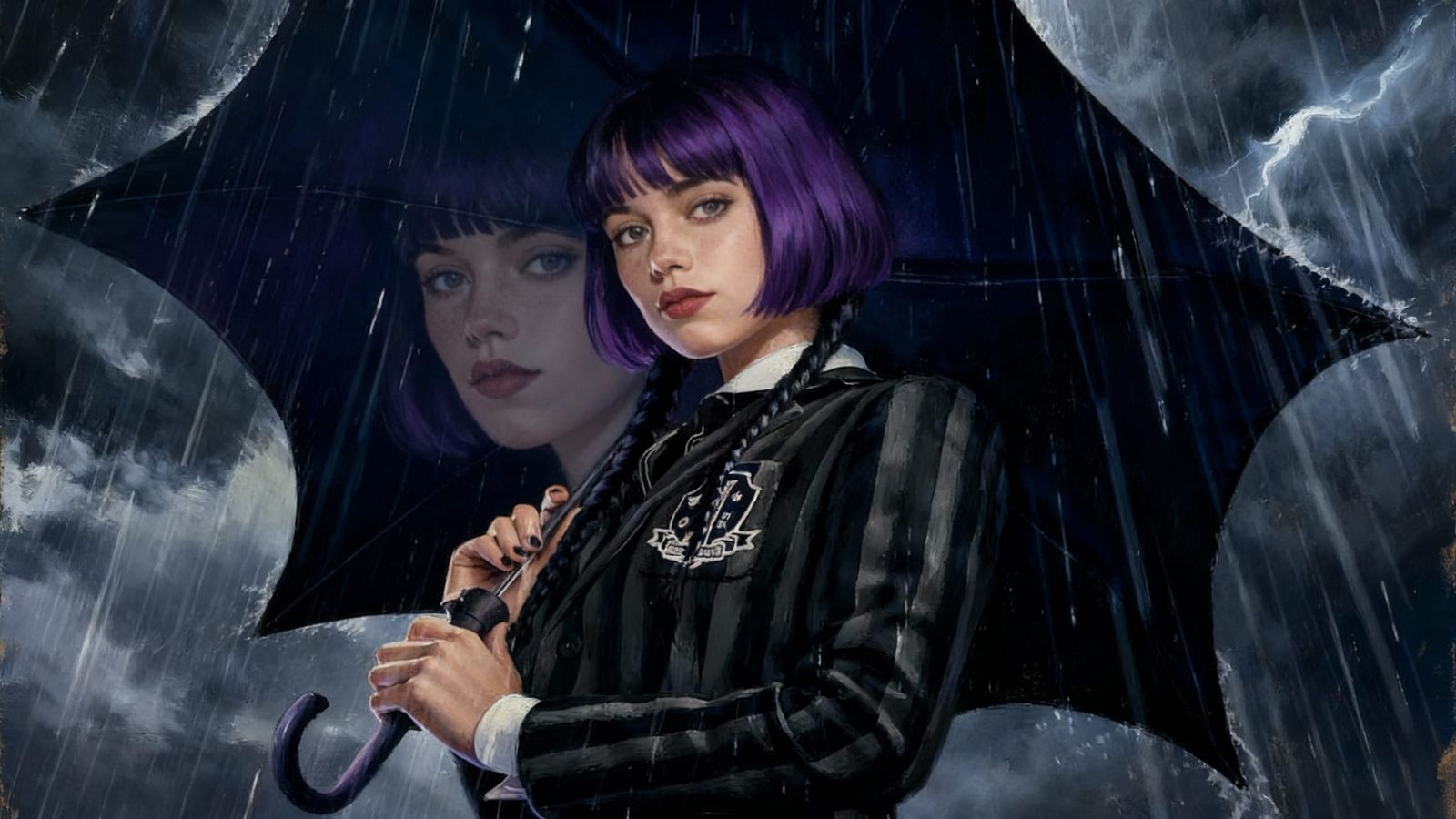 Girl with Purple Hair and Umbrella Portrait