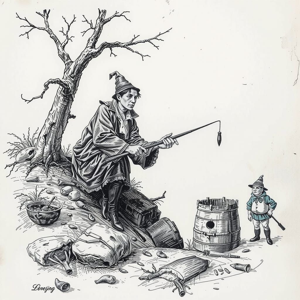 Etched Sketch of a Lecherous Witch Catcher