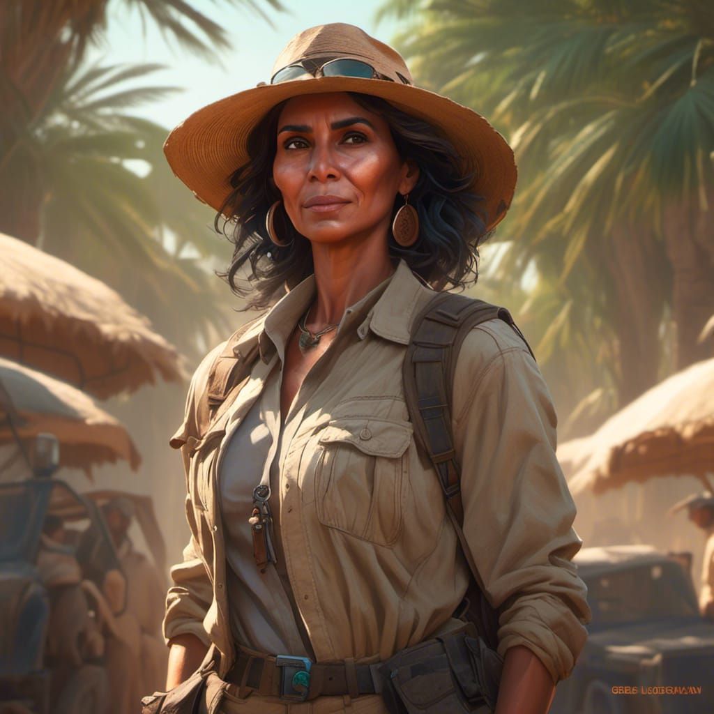 Hispanic Woman in Safari Outfit, Detailed Portrait