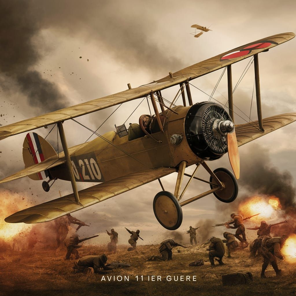 World War I Biplane in Battlefield Scene