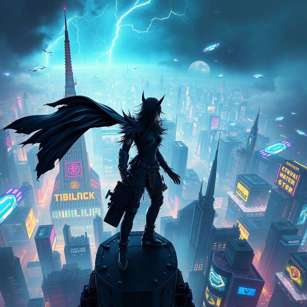 Cyberpunk Biker Queen Surveys Her Kingdom