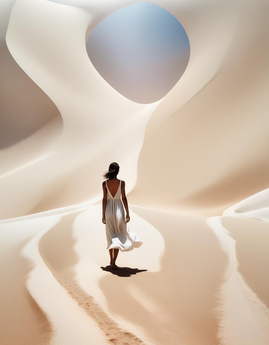 Serene Woman in Desert: Minimalist Photography
