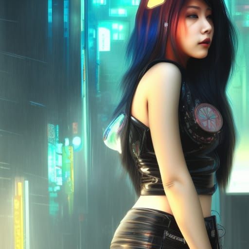 Cyberpunk Japanese Girl Portrait in Punk Rock Style