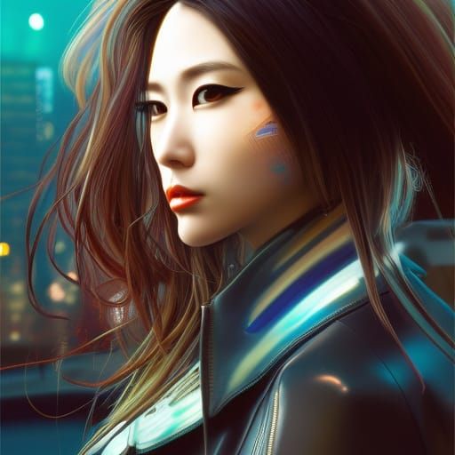 Cyberpunk Japanese Girl Portrait in Punk Rock Style