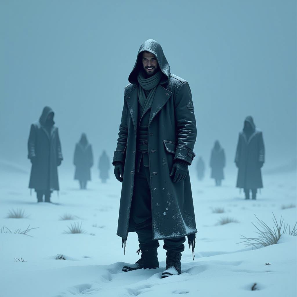 Desolate Figure in Snowy Dystopian Landscape