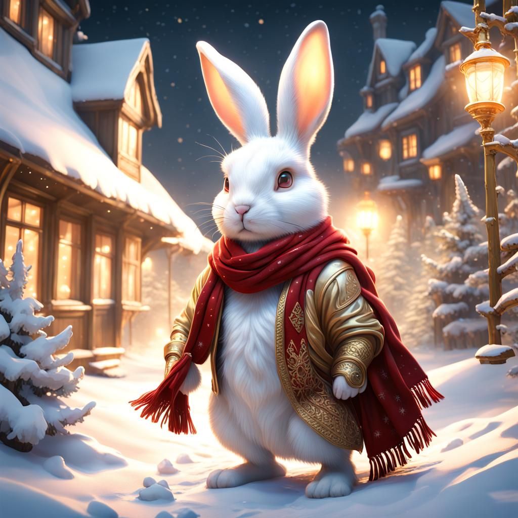 Magical Rabbit Celebrates New Year in Snow