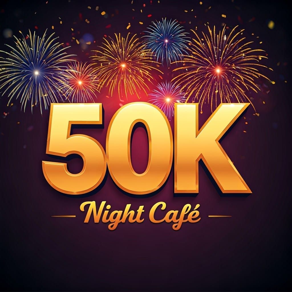 Energetic 50K Celebration with Fireworks and Confetti