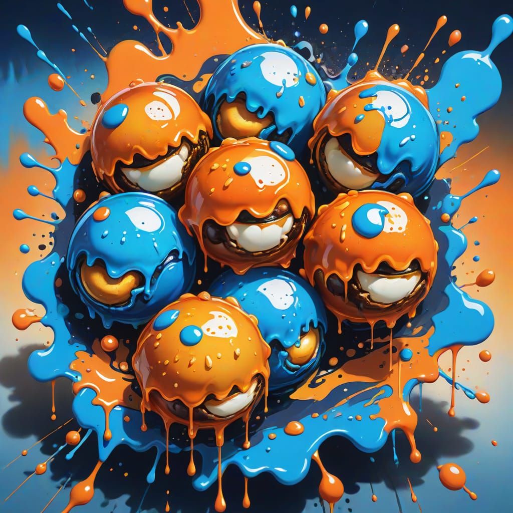 Metallic Takoyaki Graffiti Art in Street Art Style