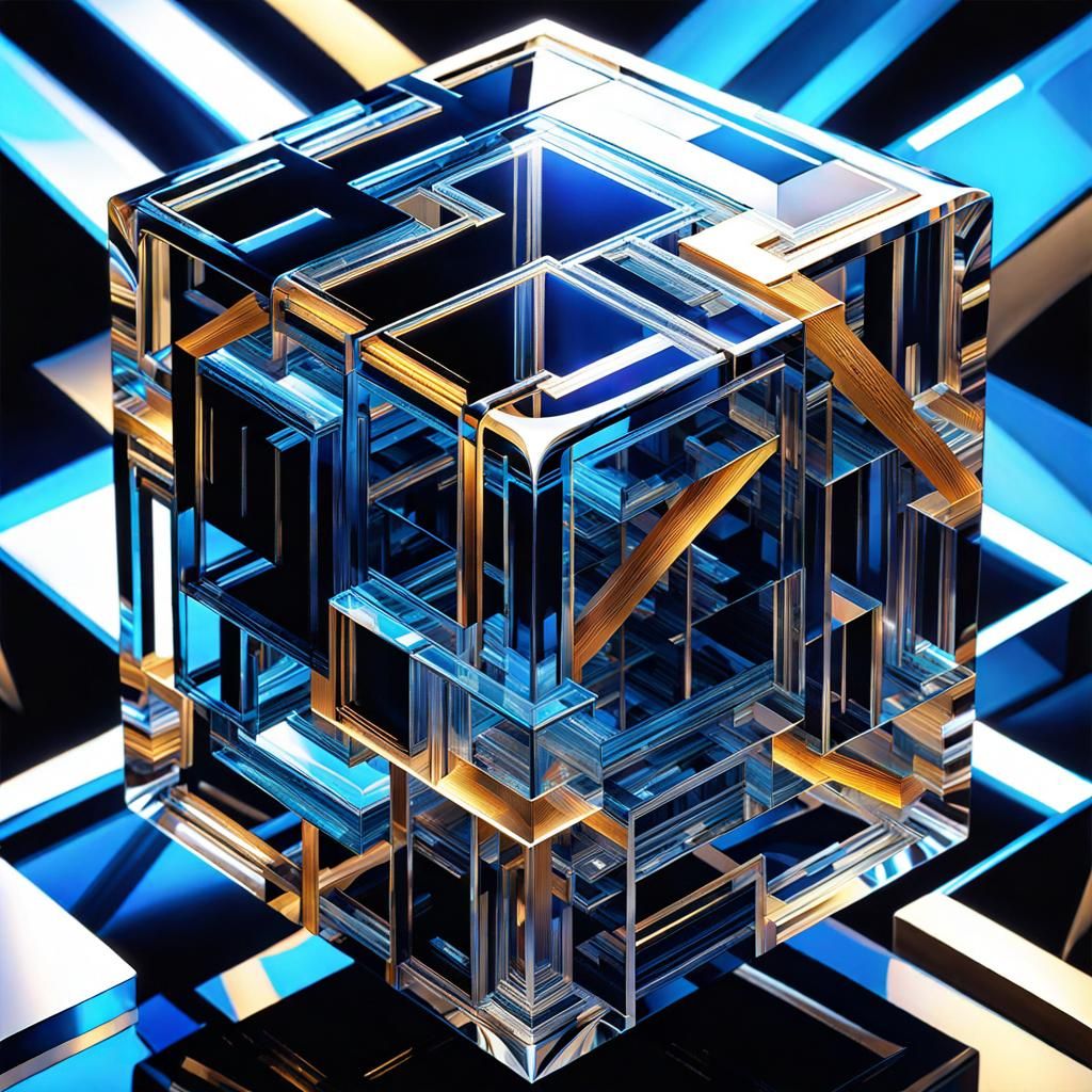 Intricate Transparent Maze Cube in Cubist Style