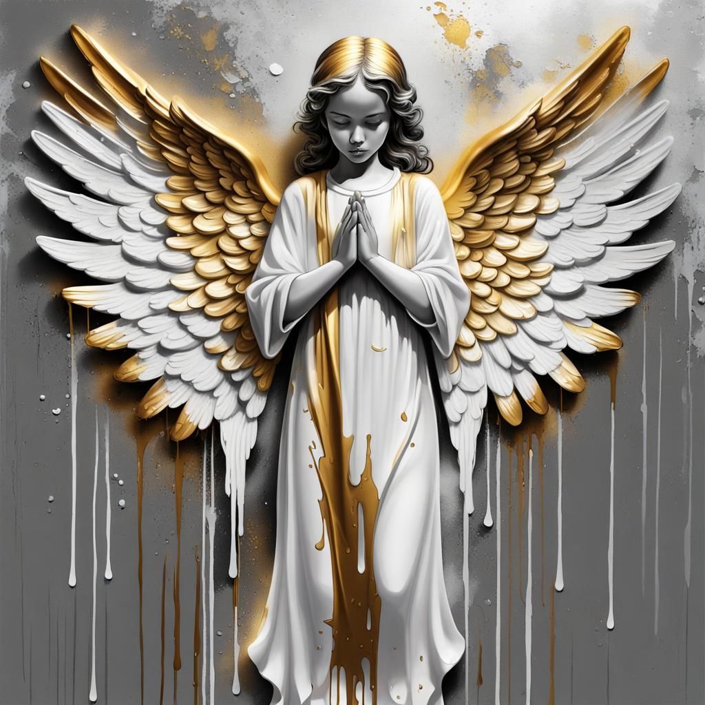 Praying Christmas Angel Wall Sculpture in 3D Rendering