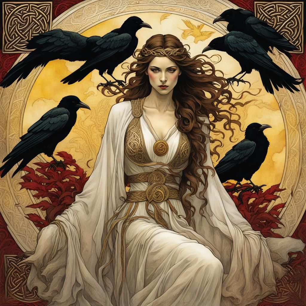 Morrigan Over British Isles, Arthur Rackham Style