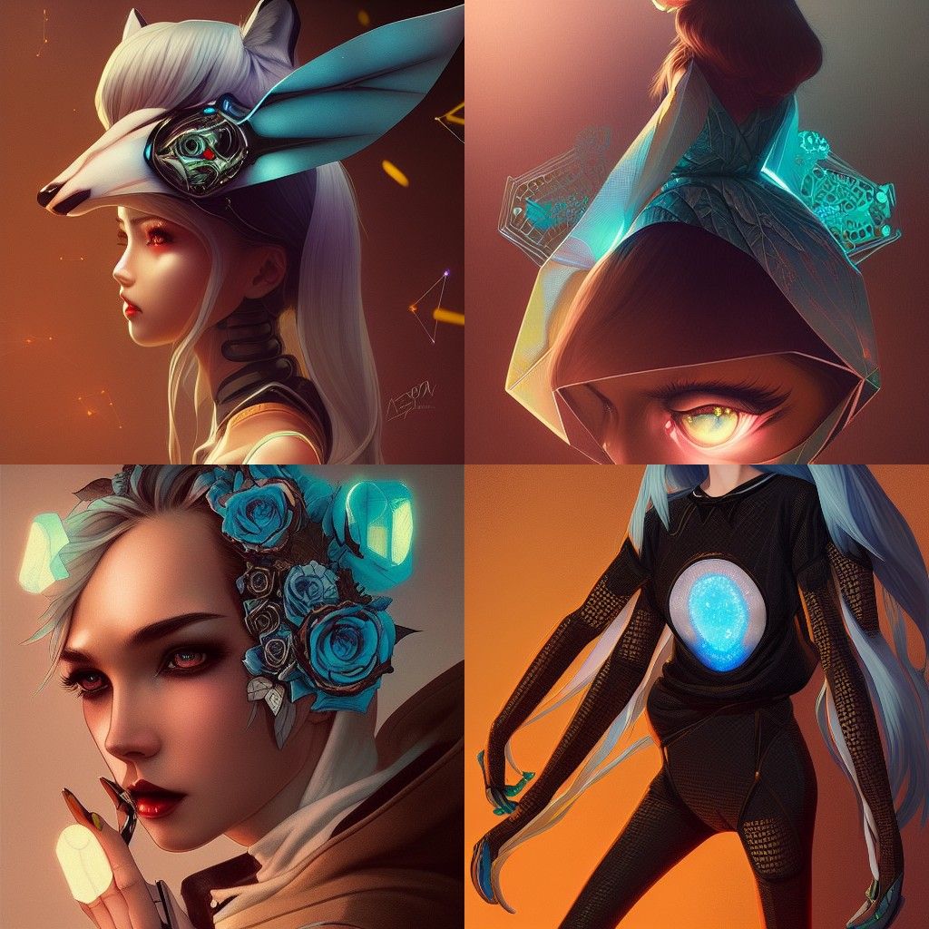 Robotic Fox Girl Portrait in Pin-Up Style