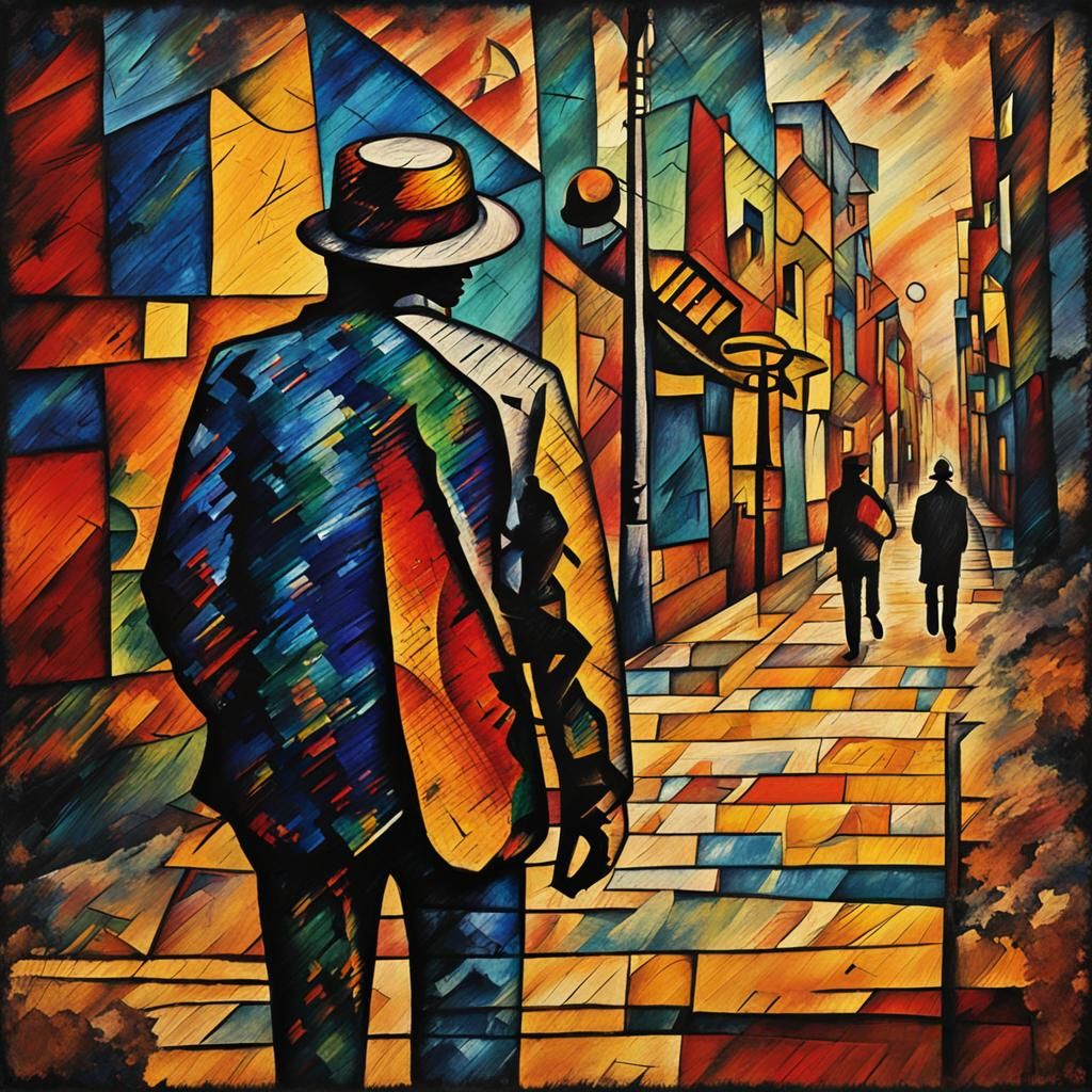 Abstract Expressionist Figure Walking in Kandinsky Style