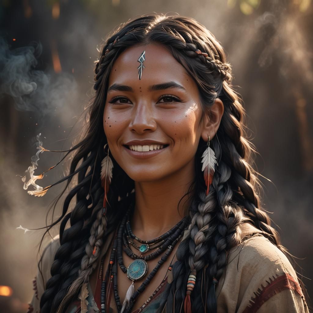 Native American Woman Portrait in Studio Trigger Style